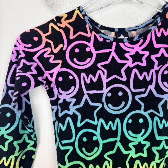 Pixie Lane Ombre Happy Face Star Dress Long Sleeves Black Girl's Size 7 EUC - Picture 2 of 9